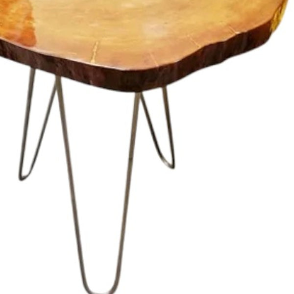Homeroots 24" Natural Solid Wood Live Edge And Metal End Table   478599