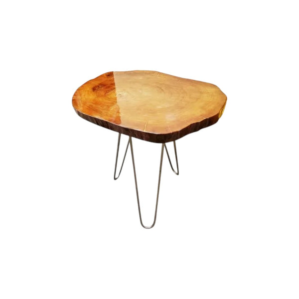 Homeroots 24" Natural Solid Wood Live Edge And Metal End Table   478599