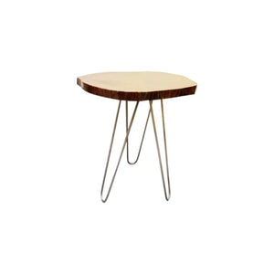 Homeroots 24" Natural Solid Wood Live Edge And Metal End Table   478599