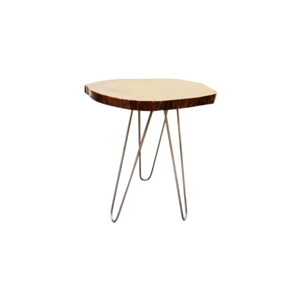 Homeroots 24" Natural Solid Wood Live Edge And Metal End Table   478599