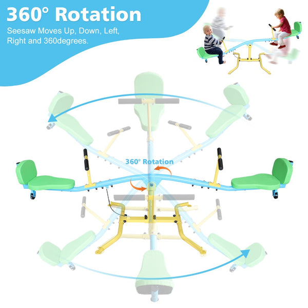 English Elm Children's 360 Rotating Seesaw Steel Frame Dual Seat Backrest Ride on Indoor Outdoor Play W1408P331589