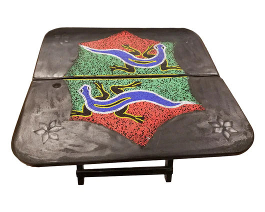 Homeroots 20" Dark Brown Solid Wood Nature Design Folding Portable End Table   478600