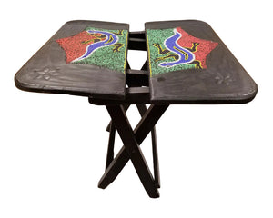 Homeroots 20" Dark Brown Solid Wood Nature Design Folding Portable End Table   478600