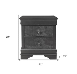 Homeroots 24" Gray Shagreen Two Drawer Solid Wood Nightstand   478604