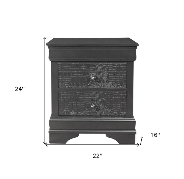 Homeroots 24" Gray Shagreen Two Drawer Solid Wood Nightstand   478604