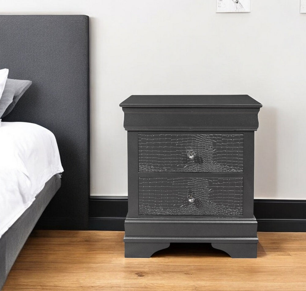 HomeRoots 24" Gray Wood Shagreen Nightstand - Stylish Two-Drawer Storage for Modern Bedrooms & Living Spaces 478604