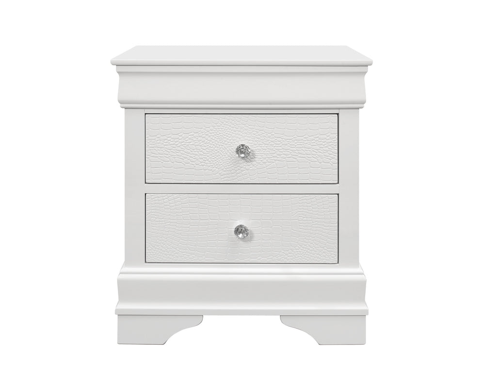 Homeroots 24" White Shagreen Two Drawer Solid Wood Nightstand   478605