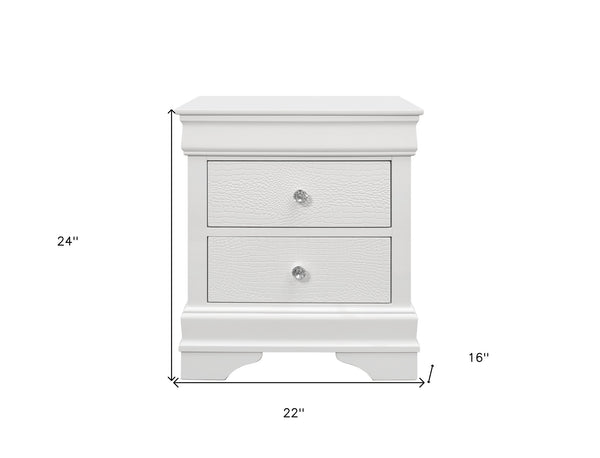 Homeroots 24" White Shagreen Two Drawer Solid Wood Nightstand   478605
