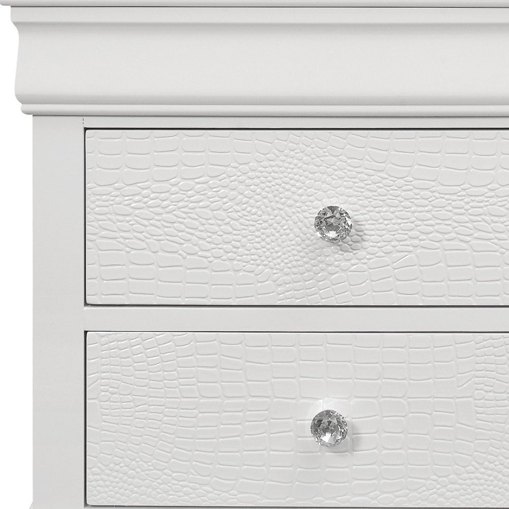 HomeRoots 24" White Wood Nightstand with Shagreen Finish - Elegant Two Drawer Storage for Bedroom & Living Room 478605