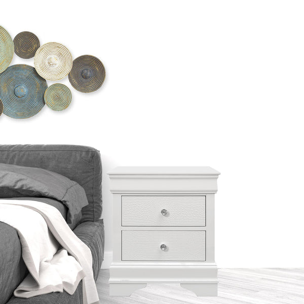 Homeroots 24" White Shagreen Two Drawer Solid Wood Nightstand   478605