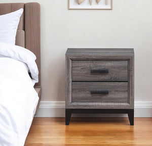 HomeRoots 25" Gray Wood Nightstand with Two Drawers - Modern, Durable Design Perfect for Bedroom Storage & Style 478609