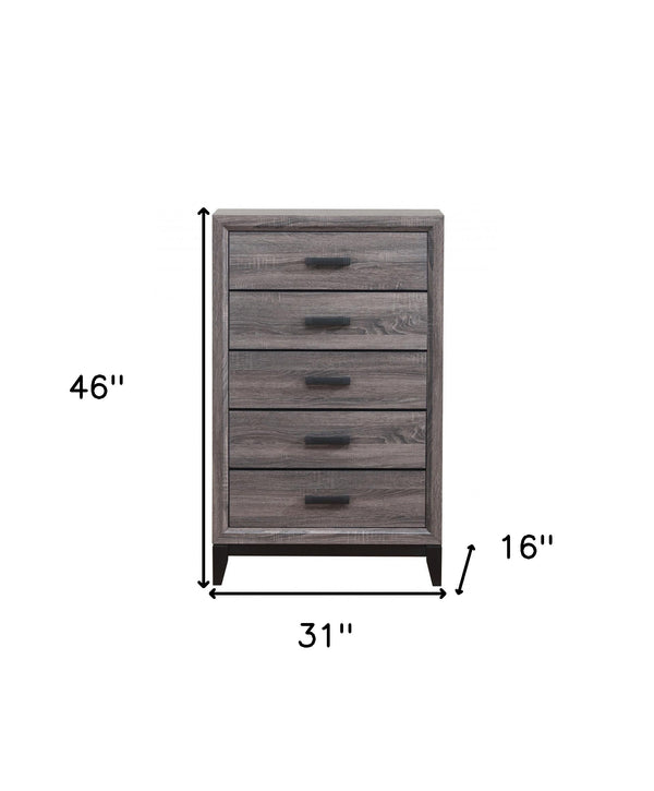 Homeroots 31" Grey Solid Wood Five Drawer Chest  Solid Wood 478637