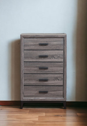 Homeroots 31" Grey Solid Wood Five Drawer Chest  Solid Wood 478637