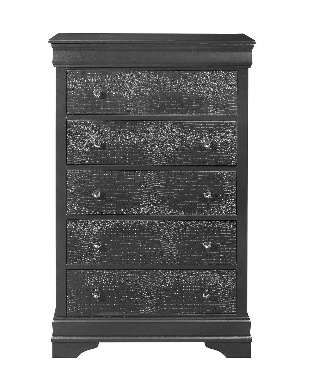 Homeroots 31" Metallic Grey Solid Wood Five Drawer Chest  Solid Wood 478644