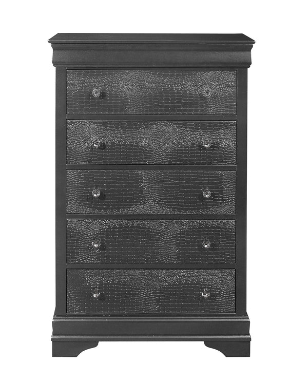 Homeroots 31" Metallic Grey Solid Wood Five Drawer Chest  Solid Wood 478644