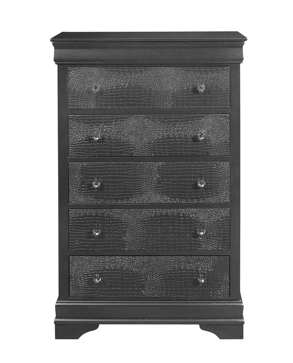 Homeroots 31" Metallic Grey Solid Wood Five Drawer Chest  Solid Wood 478644