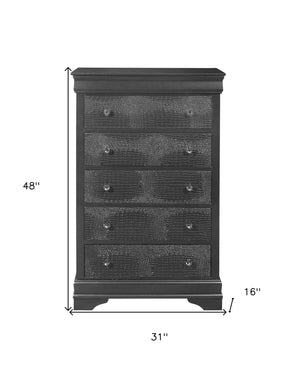 Homeroots 31" Metallic Grey Solid Wood Five Drawer Chest  Solid Wood 478644