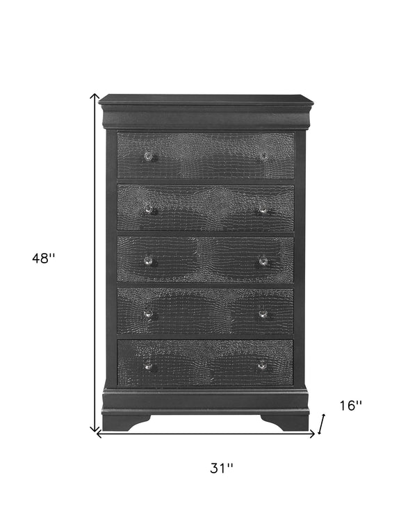 Homeroots 31" Metallic Grey Solid Wood Five Drawer Chest  Solid Wood 478644