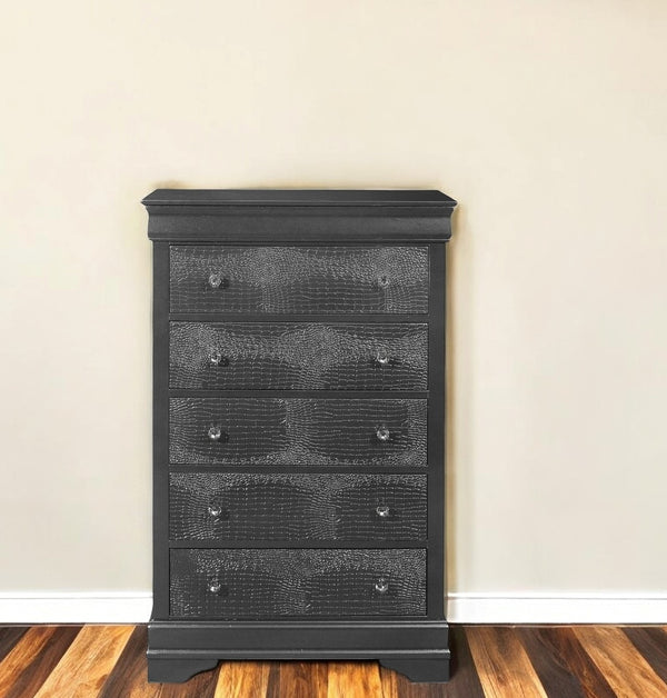 Homeroots 31" Metallic Grey Solid Wood Five Drawer Chest  Solid Wood 478644