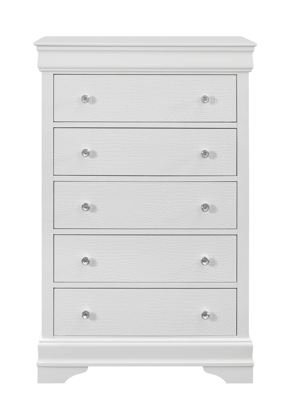 Homeroots 31" Metallic White Solid Wood Five Drawer Chest  Solid Wood 478645