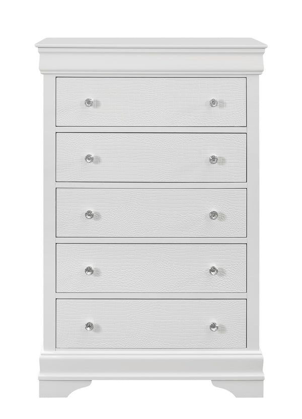 Homeroots 31" Metallic White Solid Wood Five Drawer Chest  Solid Wood 478645