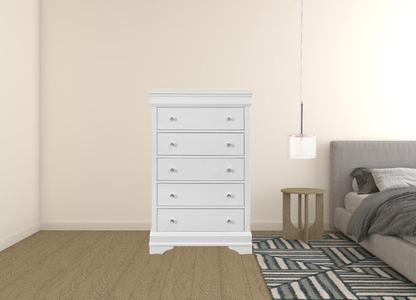 Homeroots 31" Metallic White Solid Wood Five Drawer Chest  Solid Wood 478645
