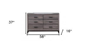 Homeroots 58" Gray Solid And Manufactured Wood Six Drawer Double Dresser  Solid And Manufactured Wood 478651