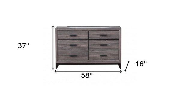 Homeroots 58" Gray Solid And Manufactured Wood Six Drawer Double Dresser  Solid And Manufactured Wood 478651