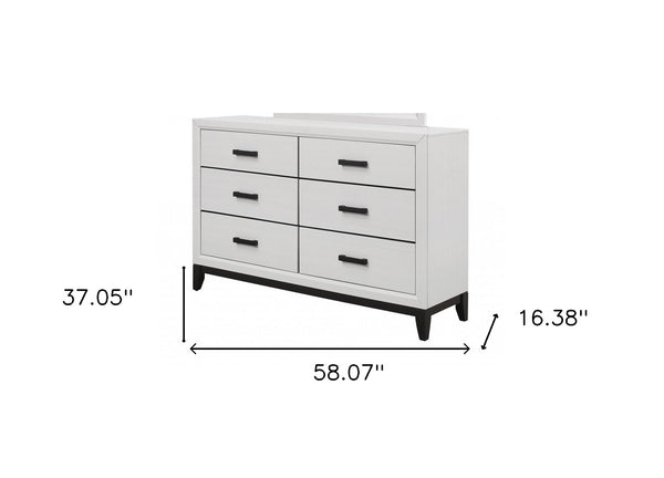 Homeroots 58" White Solid Wood Six Drawer Double Dresser  Solid Wood 478652