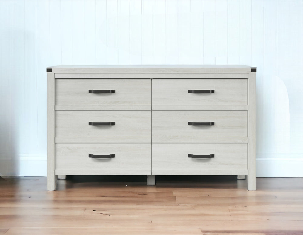 Homeroots 58" White Solid Wood Six Drawer Double Dresser  Solid Wood 478652