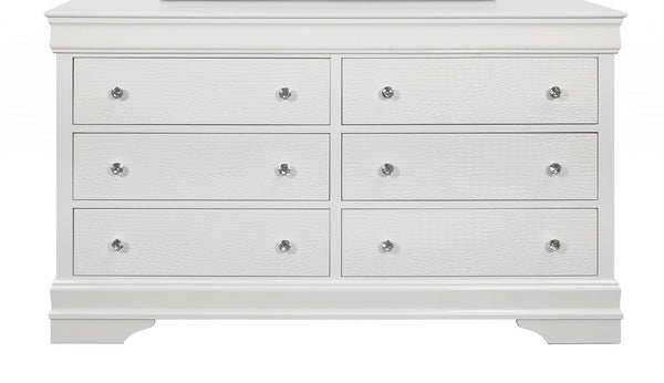Homeroots 58" Metallic White Solid Wood Six Drawer Double Dresser  Solid Wood 478657