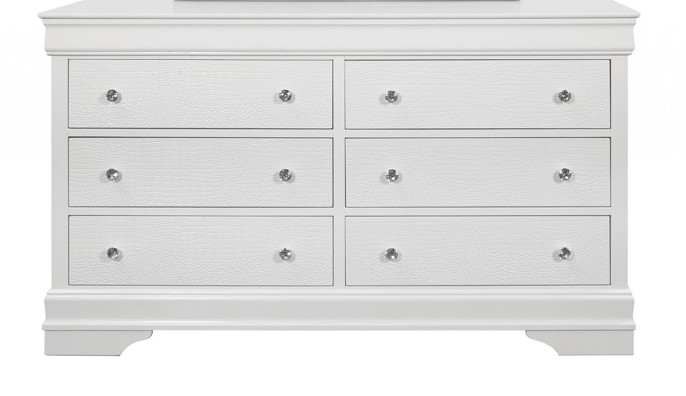 Homeroots 58" Metallic White Solid Wood Six Drawer Double Dresser  Solid Wood 478657