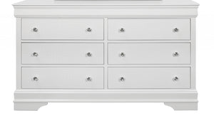 Homeroots 58" Metallic White Solid Wood Six Drawer Double Dresser  Solid Wood 478657