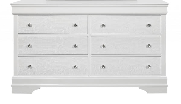 Homeroots 58" Metallic White Solid Wood Six Drawer Double Dresser  Solid Wood 478657