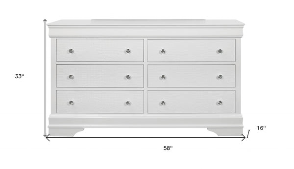 Homeroots 58" Metallic White Solid Wood Six Drawer Double Dresser  Solid Wood 478657