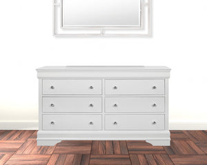 Homeroots 58" Metallic White Solid Wood Six Drawer Double Dresser  Solid Wood 478657