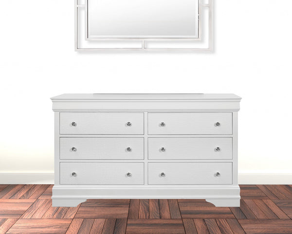Homeroots 58" Metallic White Solid Wood Six Drawer Double Dresser  Solid Wood 478657