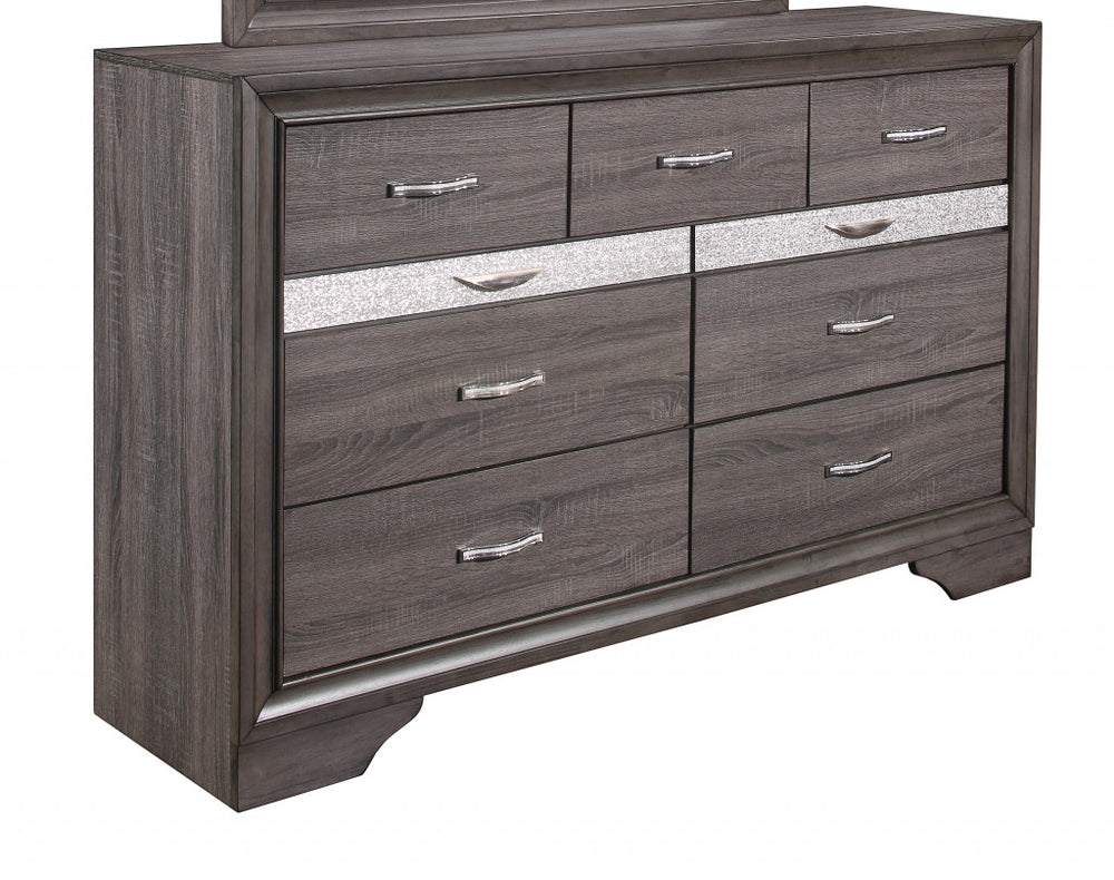 Homeroots 62" Grey Solid Wood Nine Drawer Double Dresser  Solid Wood 478658