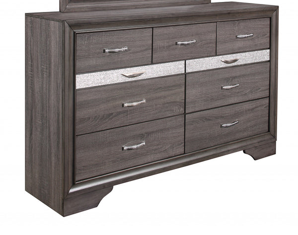 Homeroots 62" Grey Solid Wood Nine Drawer Double Dresser  Solid Wood 478658