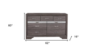 Homeroots 62" Grey Solid Wood Nine Drawer Double Dresser  Solid Wood 478658