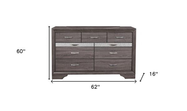 Homeroots 62" Grey Solid Wood Nine Drawer Double Dresser  Solid Wood 478658