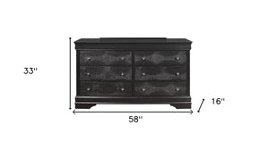 Homeroots 58" Metallic Grey Solid Wood Six Drawer Double Dresser  Solid Wood 478660