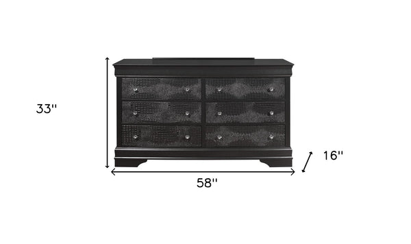 Homeroots 58" Metallic Grey Solid Wood Six Drawer Double Dresser  Solid Wood 478660