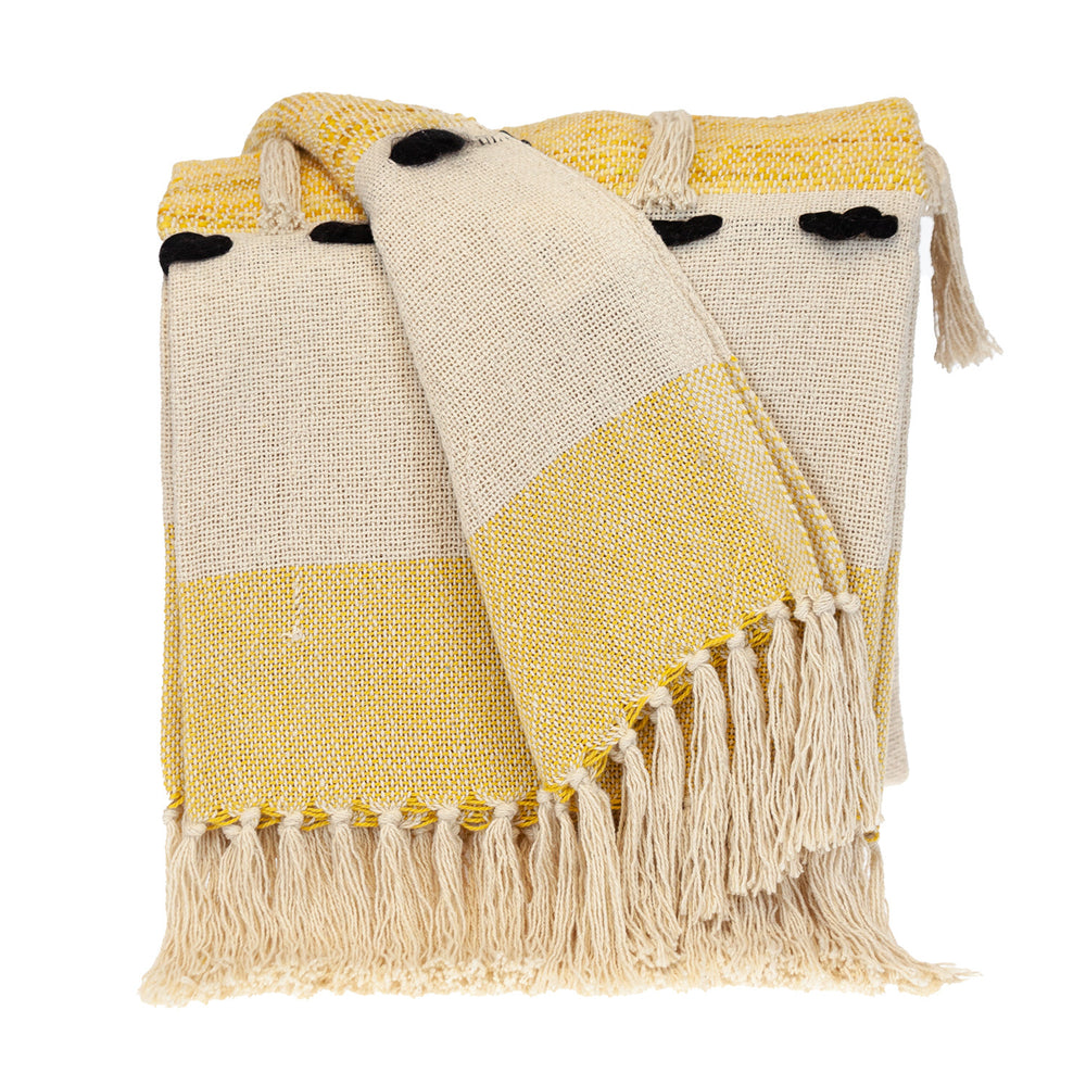 Homeroots 50" X 60" Yellow And Ivory Woven Cotton Striped Throw Blanket With Tassels  Cotton 478663