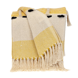 Homeroots 50" X 60" Yellow And Ivory Woven Cotton Striped Throw Blanket With Tassels  Cotton 478663