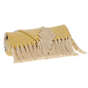 Homeroots 50" X 60" Yellow And Ivory Woven Cotton Striped Throw Blanket With Tassels  Cotton 478663