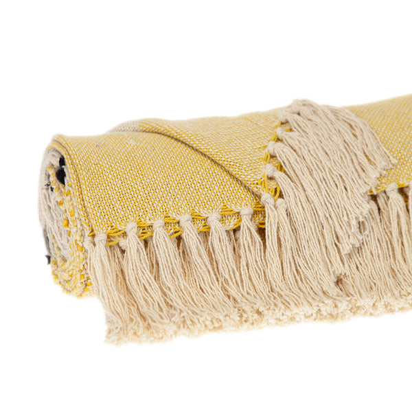 Homeroots 50" X 60" Yellow And Ivory Woven Cotton Striped Throw Blanket With Tassels  Cotton 478663