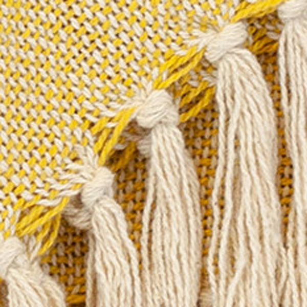 Homeroots 50" X 60" Yellow And Ivory Woven Cotton Striped Throw Blanket With Tassels  Cotton 478663