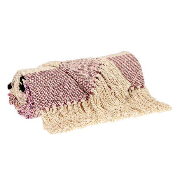 Homeroots 50" X 60" Purple And Ivory Woven Cotton Striped Throw Blanket With Tassels  Cotton 478664