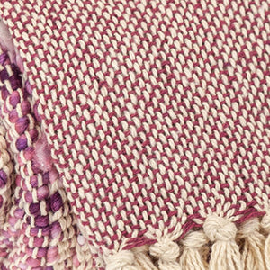 Homeroots 50" X 60" Purple And Ivory Woven Cotton Striped Throw Blanket With Tassels  Cotton 478664